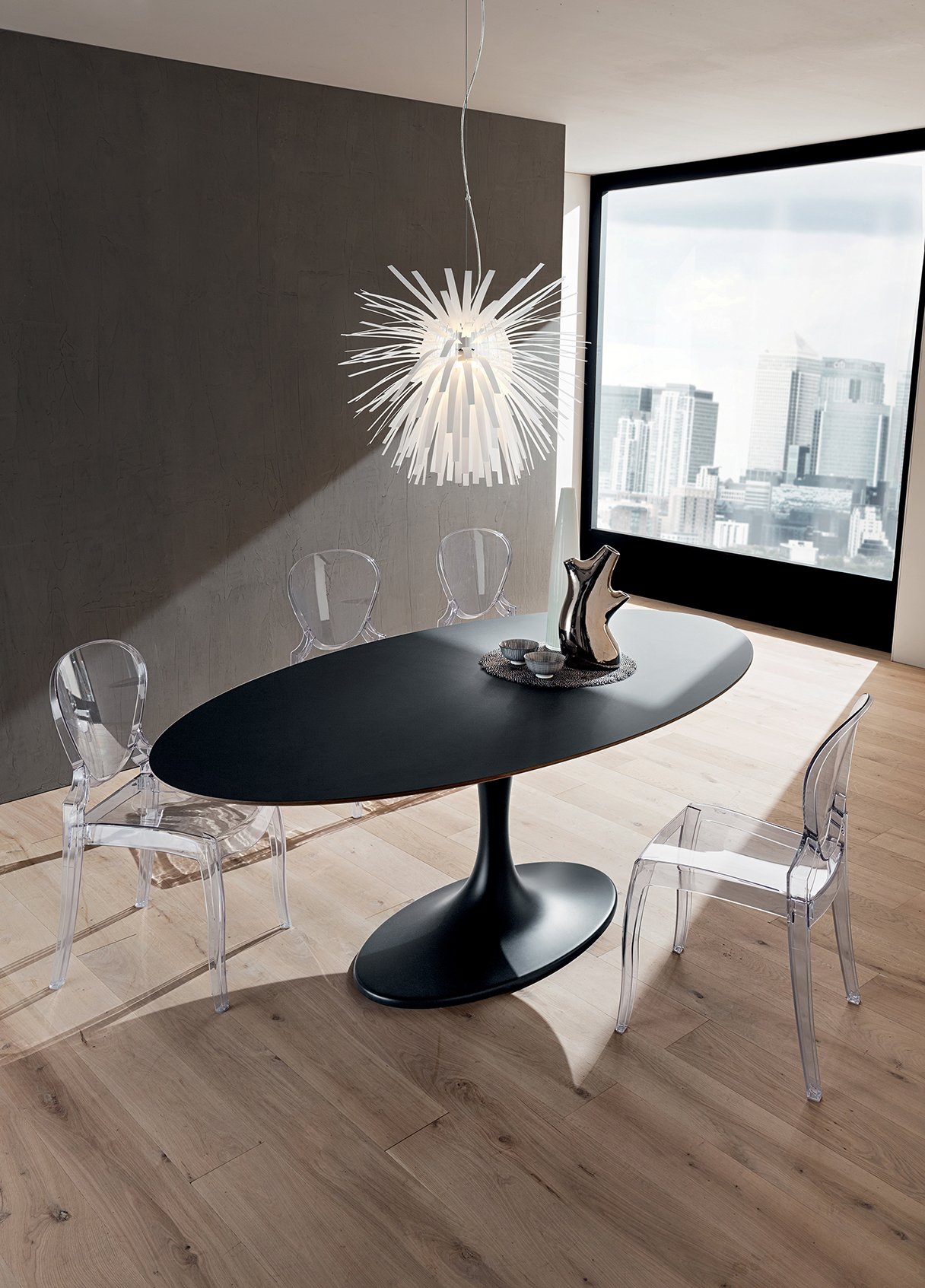 Tavolo moderno in marmo Ruud con piano in legno Fenix Nero